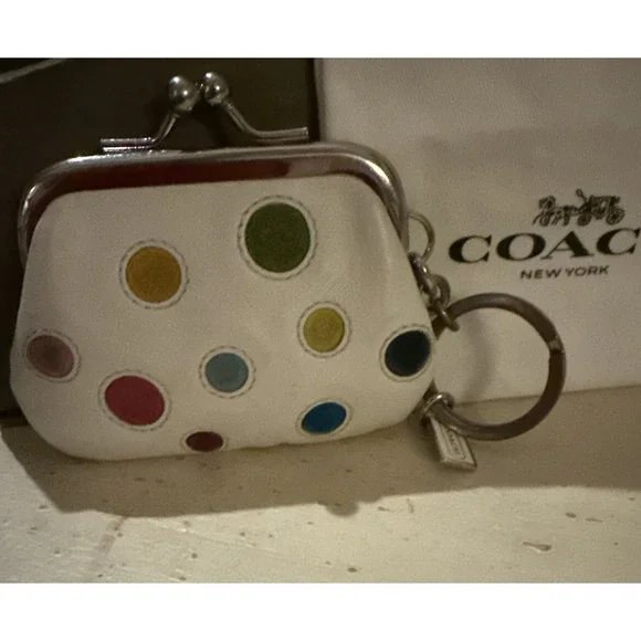 Vintage Coach Special Edition Polka Dot Kisslock frame Coin Keychain Very Rare - Picture 4 of 11